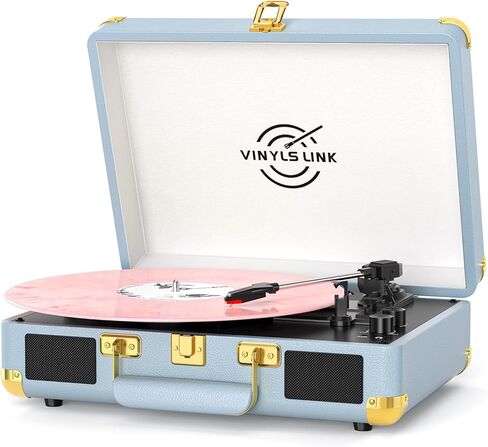 Vinyl Record Player 3 Speed ​​Bluetooth Turntable Belt Drive LP Play Portable Suitcase Record Player Built-in Speaker with EQ Mode USB Recording RCA Output/AUX Input Headphone Jack White in Kuwait