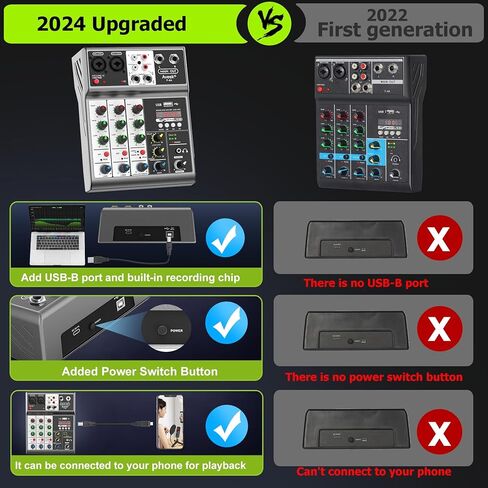 جهاز مزج الصوت الاحترافي من Aveek، وحدة تحكم خلط لوحة الصوت مع 4 قنوات رقمية USB بلوتوث تأثير تأخير الصدى، مدخلات 48 فولت طاقة فانتوم ستيريو DJ خلاطات للتسجيل والبث المباشر والبث الصوتي in Kuwait