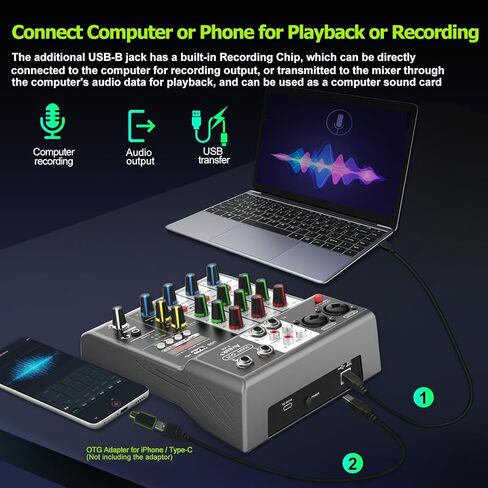 جهاز مزج الصوت الاحترافي من Aveek، وحدة تحكم خلط لوحة الصوت مع 4 قنوات رقمية USB بلوتوث تأثير تأخير الصدى، مدخلات 48 فولت طاقة فانتوم ستيريو DJ خلاطات للتسجيل والبث المباشر والبث الصوتي in Kuwait