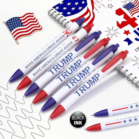 مجموعة أقلام ترامب، 50 قلم حبر جاف وطني بحبر أسود مع نص "TRUMP" و"اجعل أمريكا رائعة مرة أخرى"، رئيس الولايات المتحدة الأمريكية 47، MAGA دونالد ترامب هدايا بضائع لمحبي ترامب من الرجال والنساء in Kuwait