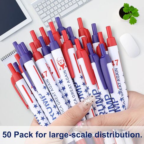 مجموعة أقلام ترامب، 50 قلم حبر جاف وطني بحبر أسود مع نص "TRUMP" و"اجعل أمريكا رائعة مرة أخرى"، رئيس الولايات المتحدة الأمريكية 47، MAGA دونالد ترامب هدايا بضائع لمحبي ترامب من الرجال والنساء in Kuwait