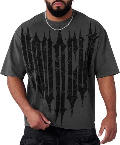 Men’s Oversized Graphic T-Shirt Drop-Shoulder Baggy Streetwear TeeBreathable Stretch Jersey Gothic Workout Casual in Saudi Arabia