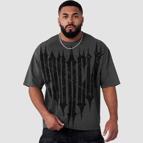 Men’s Oversized Graphic T-Shirt Drop-Shoulder Baggy Streetwear TeeBreathable Stretch Jersey Gothic Workout Casual in Saudi Arabia