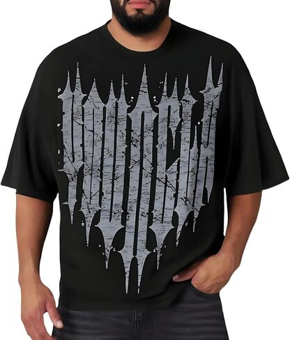 Men’s Oversized Graphic T-Shirt Drop-Shoulder Baggy Streetwear TeeBreathable Stretch Jersey Gothic Workout Casual in Saudi Arabia