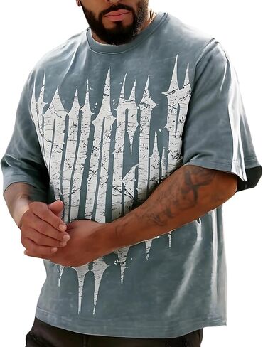 Men’s Oversized Graphic T-Shirt Drop-Shoulder Baggy Streetwear TeeBreathable Stretch Jersey Gothic Workout Casual in Saudi Arabia