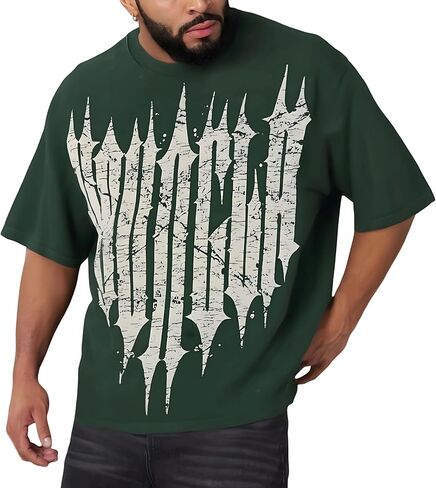 Men’s Oversized Graphic T-Shirt Drop-Shoulder Baggy Streetwear TeeBreathable Stretch Jersey Gothic Workout Casual in Saudi Arabia
