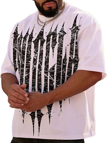 Men’s Oversized Graphic T-Shirt Drop-Shoulder Baggy Streetwear TeeBreathable Stretch Jersey Gothic Workout Casual in Saudi Arabia