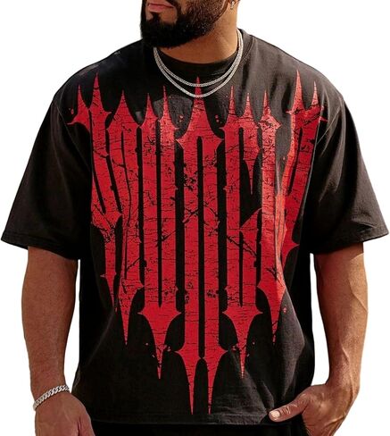 Men’s Oversized Graphic T-Shirt Drop-Shoulder Baggy Streetwear TeeBreathable Stretch Jersey Gothic Workout Casual in Saudi Arabia