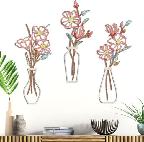 3 قطع فنية جدارية معدنية على شكل زهرة - منحوتات حائط معدنية زهرية ديكور مزرعة ريفية فن بسيط بوهو ثلاثي الأبعاد ديكورات جدارية معلقة لغرفة المعيشة وغرفة النوم وغرفة الطعام - هدايا الانتقال لمنزل جديد in Kuwait