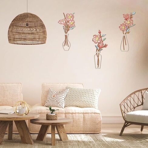 3 قطع فنية جدارية معدنية على شكل زهرة - منحوتات حائط معدنية زهرية ديكور مزرعة ريفية فن بسيط بوهو ثلاثي الأبعاد ديكورات جدارية معلقة لغرفة المعيشة وغرفة النوم وغرفة الطعام - هدايا الانتقال لمنزل جديد in Kuwait