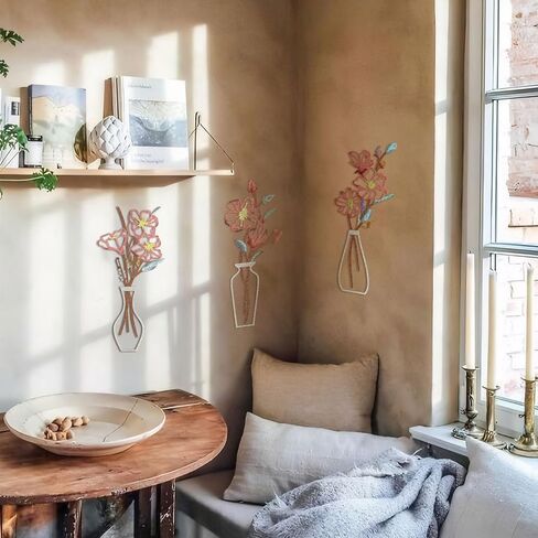 3 قطع فنية جدارية معدنية على شكل زهرة - منحوتات حائط معدنية زهرية ديكور مزرعة ريفية فن بسيط بوهو ثلاثي الأبعاد ديكورات جدارية معلقة لغرفة المعيشة وغرفة النوم وغرفة الطعام - هدايا الانتقال لمنزل جديد in Kuwait