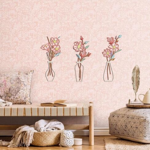 3 قطع فنية جدارية معدنية على شكل زهرة - منحوتات حائط معدنية زهرية ديكور مزرعة ريفية فن بسيط بوهو ثلاثي الأبعاد ديكورات جدارية معلقة لغرفة المعيشة وغرفة النوم وغرفة الطعام - هدايا الانتقال لمنزل جديد in Kuwait