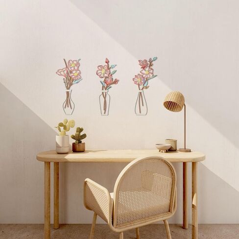 3 قطع فنية جدارية معدنية على شكل زهرة - منحوتات حائط معدنية زهرية ديكور مزرعة ريفية فن بسيط بوهو ثلاثي الأبعاد ديكورات جدارية معلقة لغرفة المعيشة وغرفة النوم وغرفة الطعام - هدايا الانتقال لمنزل جديد in Kuwait