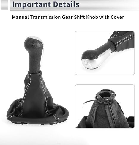 5 Speed Manual Gear Shift Knob with Cover for Chevrolet Spark 2011-2015 Plastic Faux Leather Gearbox Stick Shifter Lever Knob Black Silver Tone in Saudi Arabia
