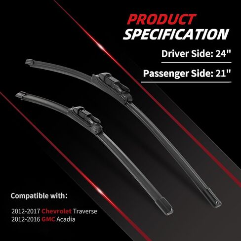 OTUAYAUTO Premium Windshield Wiper Blades - Replacement for GMC Acadia 12-16, Chevy Traverse 12-17 - Precision Fit, All-Weather Performance, Pinch Tab Front Window Wiper Blades - 24"+21" (Pack of 2) in Saudi Arabia