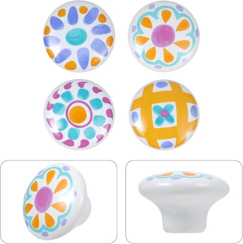 4pcs Cartoon Ceramic Drawer Handles Wardrobe Pulls Single-Hole Round Knobs Cute ’ Furniture Accessories for Bedroom Cabinets in Kuwait