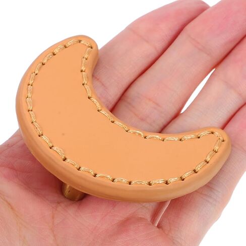 Lurrose 2pcs Moon Shaped Pu Leather Drawer Pulls Cabinet Handles for ’ Room Wardrobe, Single Hole Decorative Furniture Hardware, Thickened Brass Base, Small Modern Handles for Dresser in Saudi Arabia