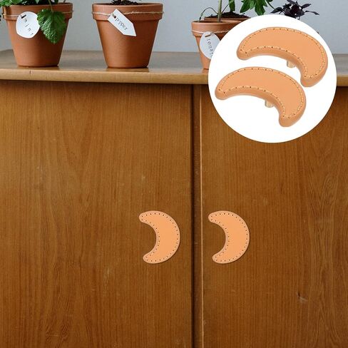 Lurrose 2pcs Moon Shaped Pu Leather Drawer Pulls Cabinet Handles for ’ Room Wardrobe, Single Hole Decorative Furniture Hardware, Thickened Brass Base, Small Modern Handles for Dresser in Saudi Arabia