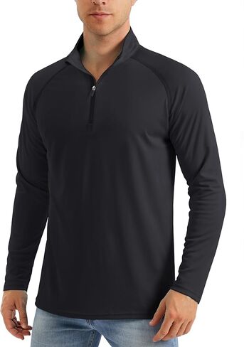 MAGCOMSEN Men's Long Sleeve Sun Shirts UPF 50+ Tees 1/4 Zip Fishing Running Rash Guard Athletic T-Shirts in Kuwait