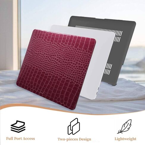 Case for MacBook Air 15 Inch 2025 2024 2023 Release M3 A3114 A2941 M2 A3241 with Liquid Retina Display & Touch ID, Hard Crocodie Leather Laptop Shell with Keyboard Cover, Red Alligator in Kuwait