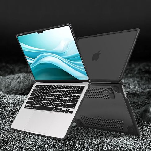 حافظة MOSISO متوافقة مع جهاز MacBook Air 13.6 بوصة 2022-2024 M3 A3113 M2 A2681، حافظة صلبة بلاستيكية مقاومة للصدمات شديدة التحمل مع مسند قابل للطي وغطاء لوحة مفاتيح وواقي شاشة ونوع C وحقيبة نيوبرين، أسود in Saudi Arabia