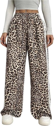 GORGLITTER المرأة Y2k ليوبارد طباعة السراويل عادية الفهد طباعة مخطط واسعة الساق فضفاض السراويل الترنك قيعان بنطلون in Kuwait
