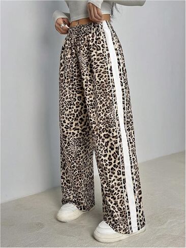 GORGLITTER Women's Y2k Leopard Print Pants Casual Cheetah Print Striped Wide Leg Baggy Track Pants Bottoms Trousers in Saudi Arabia