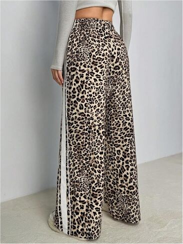 GORGLITTER Women's Y2k Leopard Print Pants Casual Cheetah Print Striped Wide Leg Baggy Track Pants Bottoms Trousers in Saudi Arabia