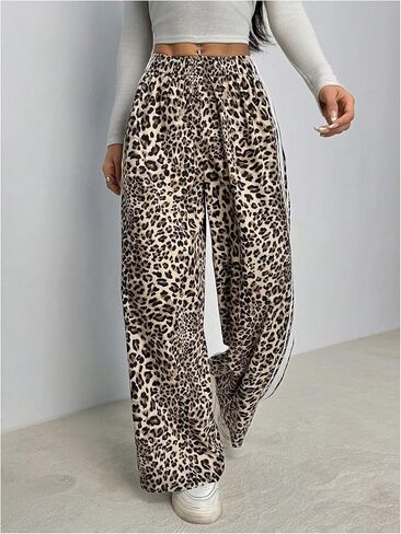 GORGLITTER Women's Y2k Leopard Print Pants Casual Cheetah Print Striped Wide Leg Baggy Track Pants Bottoms Trousers in Saudi Arabia