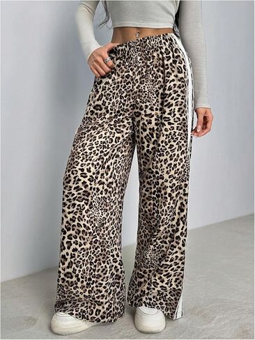 GORGLITTER Women's Y2k Leopard Print Pants Casual Cheetah Print Striped Wide Leg Baggy Track Pants Bottoms Trousers in Saudi Arabia