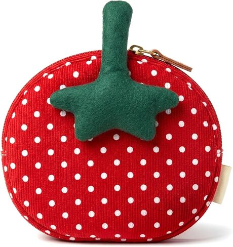Cute Tomato Shaped Coin Purse for Women, Red Polka Dot Mini Pouch with Green Stem Zipper Wallet for Keys and Coins (Red) in Kuwait