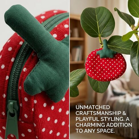 Cute Tomato Shaped Coin Purse for Women, Red Polka Dot Mini Pouch with Green Stem Zipper Wallet for Keys and Coins (Red) in Kuwait