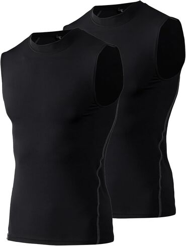 TOPTIE 2 Pack Mens Sport Compression Base Layer, Athletic Sleeveless T-Shirt in Saudi Arabia