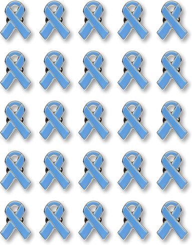25 قطعة من دبابيس شريط المينا للتوعية باللون الأزرق الفاتح مع مشابك معدنية - 25 دبابيس - أظهر دعمك لمرض أديسون، ومرض جريفز، وصحة الرجال، وسرطان البروستاتا، وأمراض الغدة الدرقية in Kuwait
