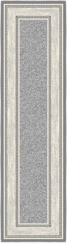 Ottomanson Runner Rug 1'10" x 7' – Non Slip Rubber Backed Kitchen Rug for Sink Area, Hallway Carpet Runner, Low Pile Indoor Runner Rug for Laundry Room and Entryway, Border Light Gray in Saudi Arabia