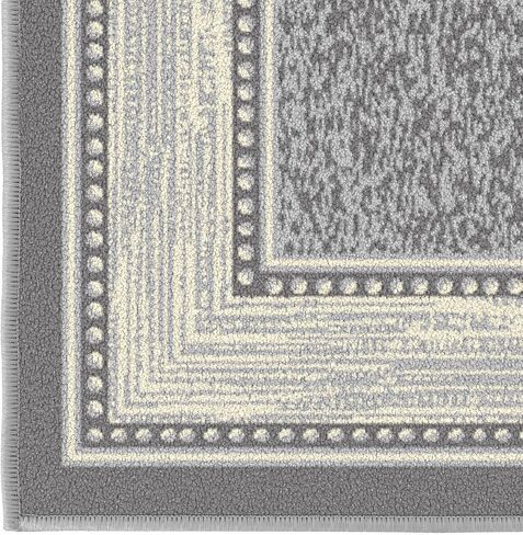 Ottomanson Runner Rug 1'10" x 7' – Non Slip Rubber Backed Kitchen Rug for Sink Area, Hallway Carpet Runner, Low Pile Indoor Runner Rug for Laundry Room and Entryway, Border Light Gray in Saudi Arabia