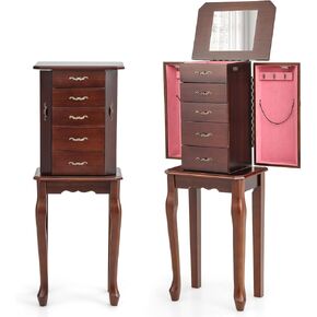 LOKO Standing Jewelry Armoire, 5-Layer Cabinet with Flip Up Mirror, Side Doors, Large Capacity & Storage Compartment, Freestanding Space-Saving Jewelry Storage Chest for Necklaces, Earrings, Bracelets in Kuwait