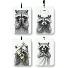 Funny Raccoon Bathroom Air Freshener 4 Pcs, Humorous Sarcastic Raccoon Trash Panda Hanging Air Freshener for Cars Closet Drawer Books, Funny Animal Car Accessories Mirror Decor for Women in Saudi Arabia