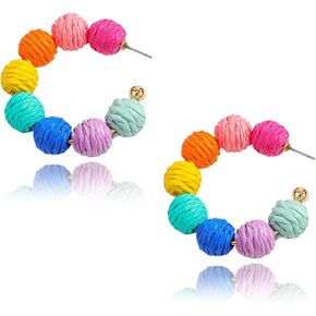 أقراط الرافية للنساء، منسوجة يدويًا بوهو الروطان شل الزهور الكرة هوب متدلية أقراط قطرة خفيفة الوزن الصيف عطلة الشاطئ بيان مجوهرات in Kuwait