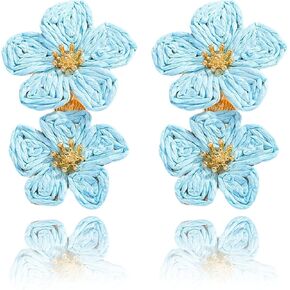 Raffia Earrings for Women, Handwoven Boho Rattan Shell Floral Ball Hoop Dangle Drop Earrings Lightweight Summer Beach Vacation Statement Jewelry in Saudi Arabia