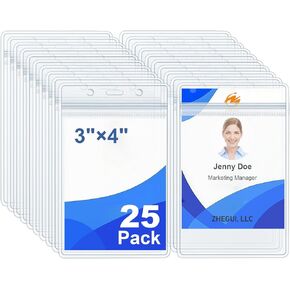 حامل شارة عمودي حامل بطاقة الهوية مقاوم للماء بسحاب بلاستيكي حامل شارة اسم واضح حامي بطاقة الاسم للممرضات والمكتب والمدرسة والمعلم والحبل والسفر (25، عمودي 3x4) in Kuwait