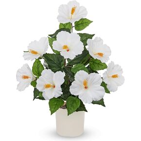Briful Artificial Hibiscus Flowers in Pot, 14.5’’ Faux Hibiscus Plant, Spring Summer Flowers for Home Decor, Farmhouse Table Decor & Coffee Table Decor, Indoor Potted Fake Flower, Yellow in Kuwait