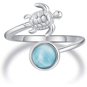 Turtle Ring 925 Sterling Silver Natural Larimar Open Ring Sea Beach Larimar Jewelry Gift for Women Lover in Kuwait