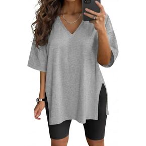 تي شيرت VNIRA مصنوع من القطن مقاس كبير للنساء برقبة على شكل حرف V صيفي كاجوال in Kuwait