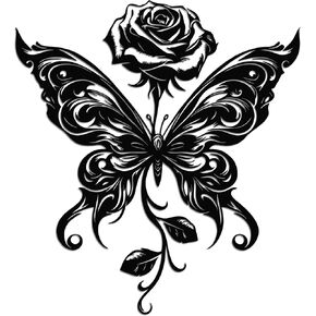 JEWLOVE Butterfly and Rose Metal Wall Decor - Black Metal Flowers Wall Art for Home, Rustic Modern Wall Hanging for Living Room, Bedroom, Garden, 11.9 x 10.6 Inches in Kuwait