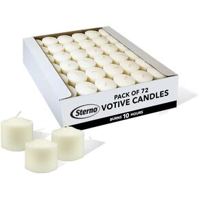 Sterno 72-Pack Votive Candles Bulk Pack - Long Lasting Tea Lights, Burns Up to 10 Hours - Unscented White Votive Candles for Indoors or Outdoors - Use as Party Decor or Centerpiece Table Decorations in Kuwait