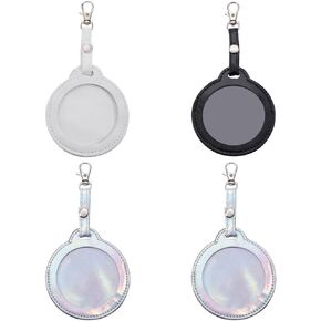 4 Colors PU Leather Bag Badge Holder Portable Clear Button Display Case Keychain with Clip Round Badge Protector Carabiner Waterproof Backpack Pendant Cover Keyring for Animation Peripheral in Kuwait