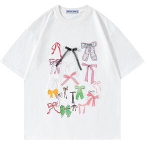 Aelfric Eden Bow Shirt for Women Oversized Graphic Tees Y2K Cute Print Short Sleeve T-Shirt Casual Summer Cotton Top in Kuwait