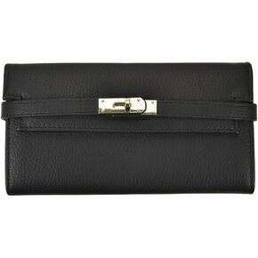 Women Multi Color Leather Turn Lock Leather Bifold Long Wallet Integrated Coin Compartment Clutch Bag(Black) in Saudi Arabia