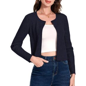 Women's Cropped Lightweight Knit Cardigan Long Sleeve Open Front Button Down Cardigan Sweaters Crew Neck Sweater Shrug in Kuwait